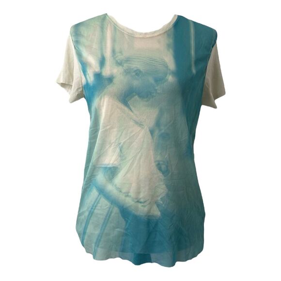 Womens Large Shirt Zara Basics Collection Blue White See Through Negative Print - Picture 1 of 11